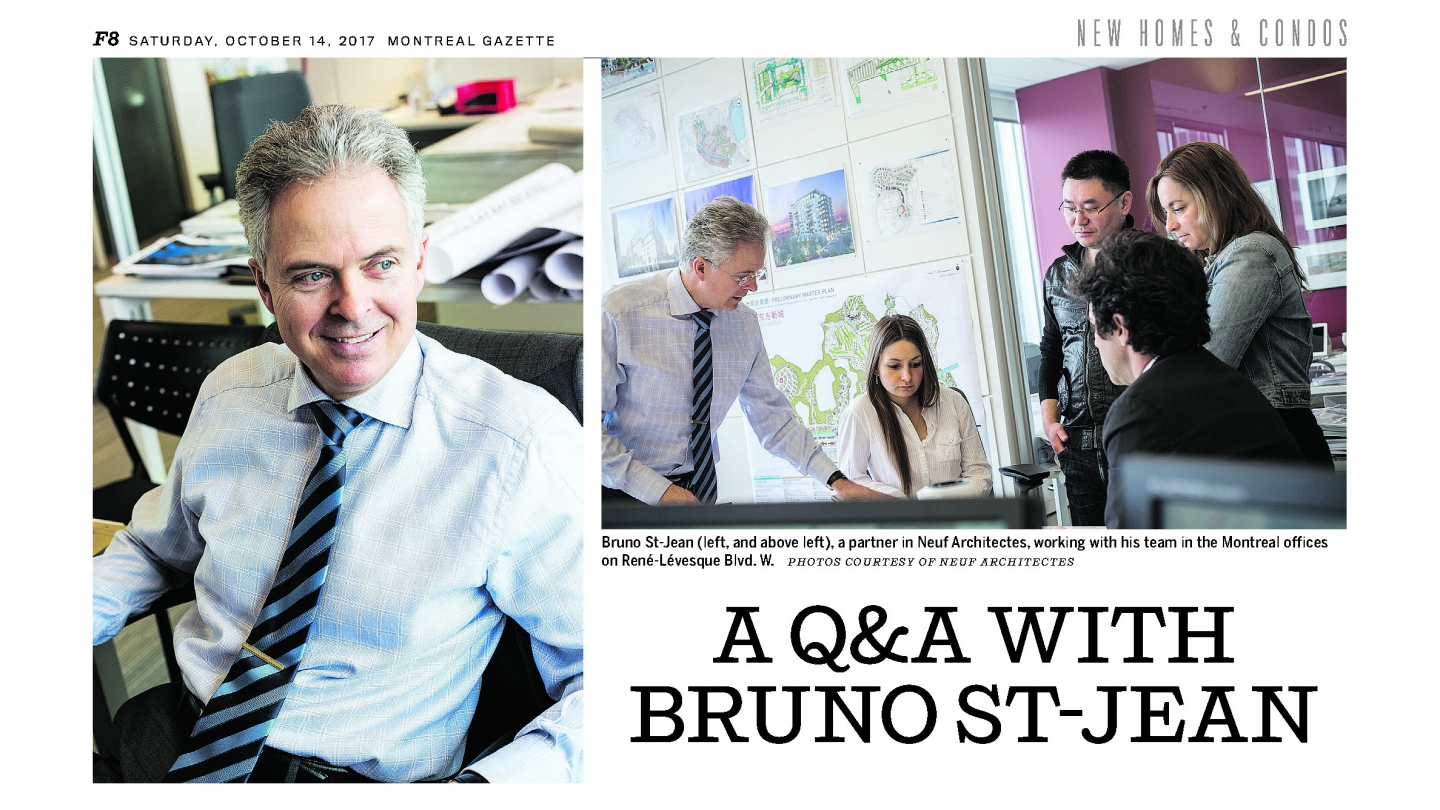 Bruno St-Jean dans la section New Homes and Condos du journal Montreal Gazette